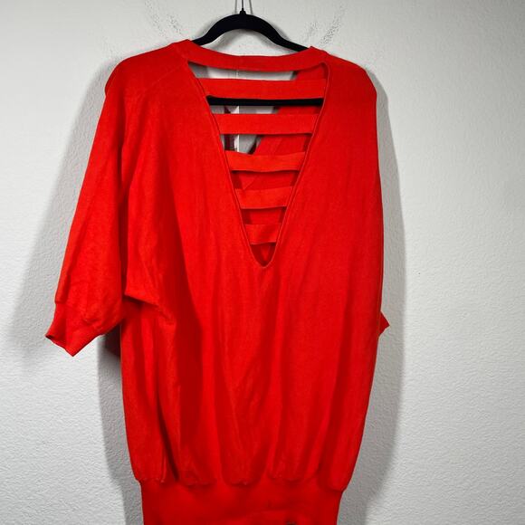 SC by Spring & Clifton Medium Cut Out Back Dolman Sleeves Top Red Cotton V Neck - Picture 3 of 8